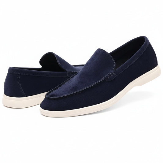 Mens Navy Suede Loafers - Navy - Front View