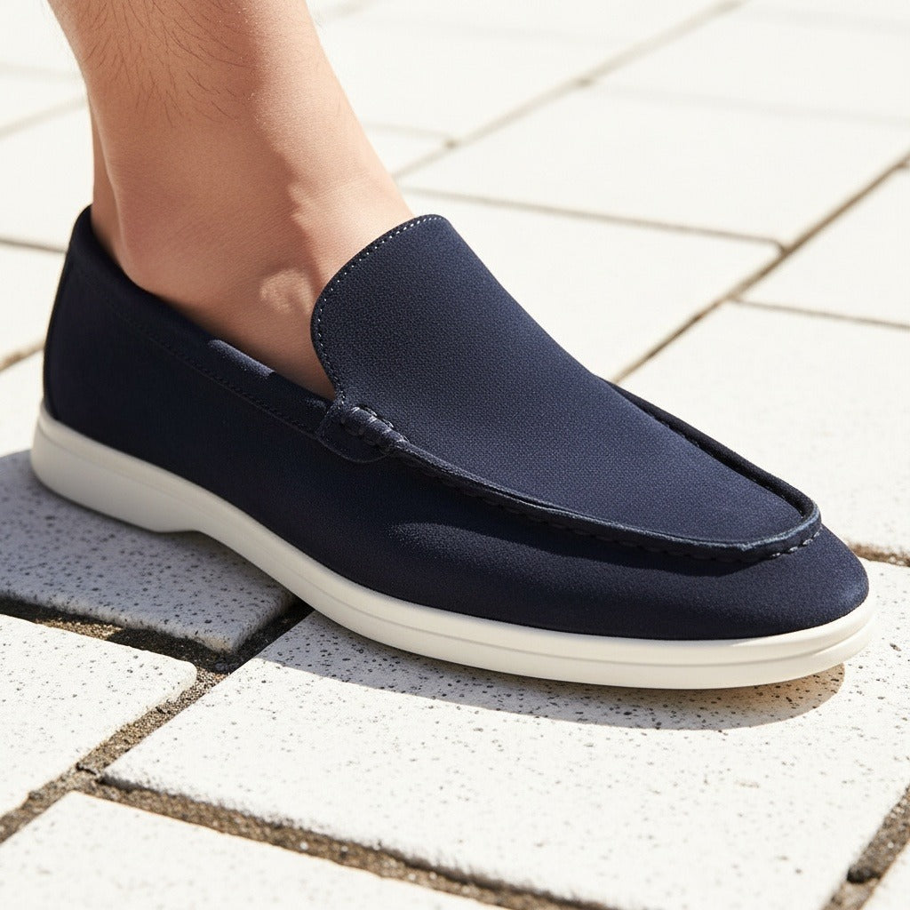 Mens Navy Suede Loafers - Navy - Back View