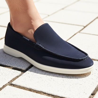 Mens Navy Suede Loafers - Navy - Back View