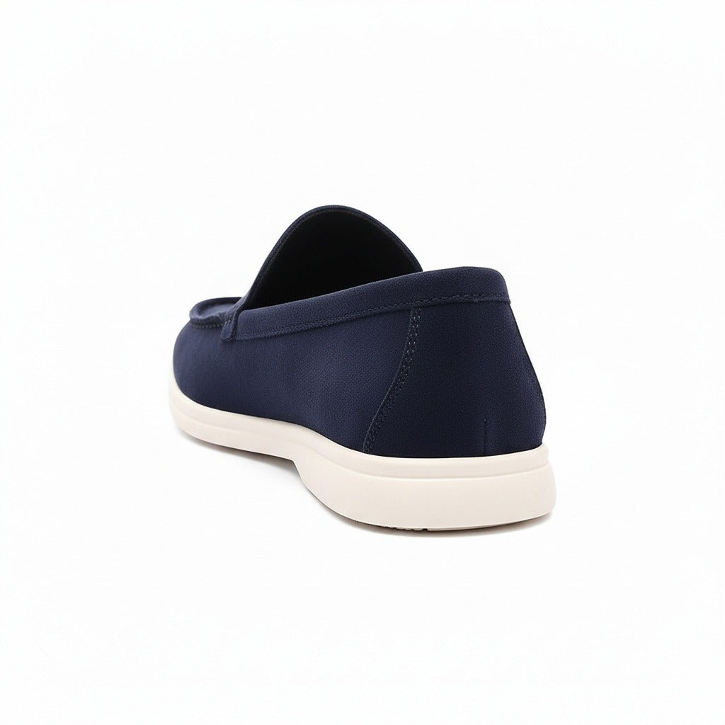 Mens Navy Suede Loafers - Navy - Fabric Detail