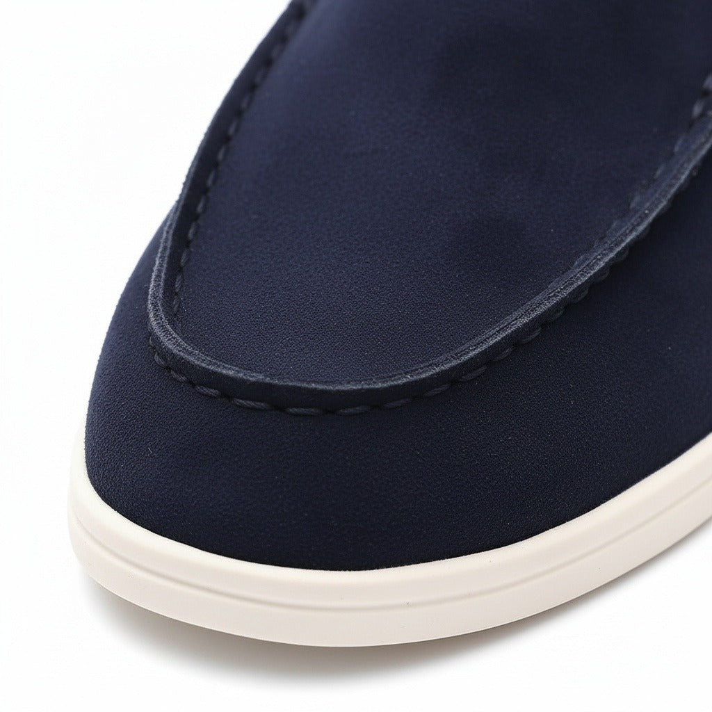 Mens Navy Suede Loafers - Navy - Texture Close Up