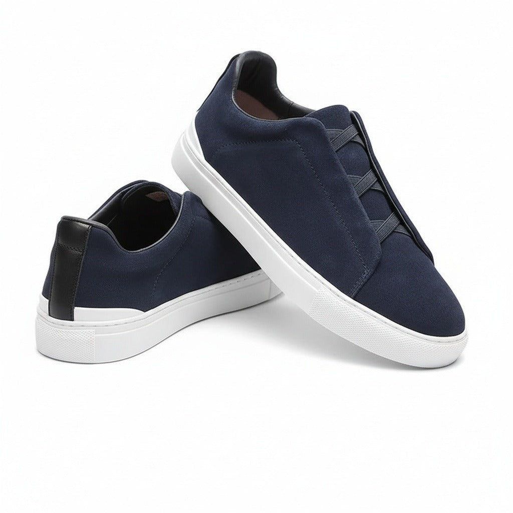 Mens Navy Suede Sneakers - Navy - Front View