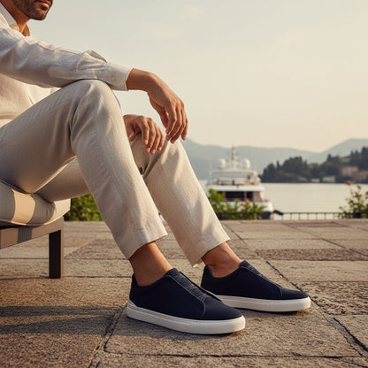 Mens Navy Suede Sneakers - Navy - Angled Shot