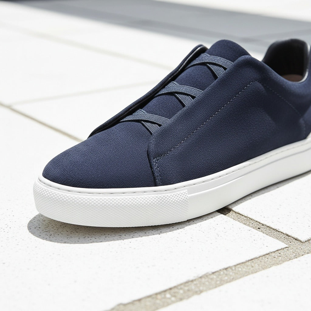 Mens Navy Suede Sneakers - Navy - Back View