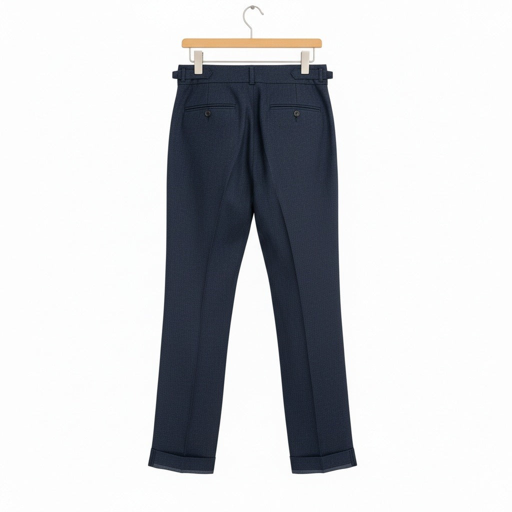 Mens Pleated Linen Trousers - Midnight Blue - Fabric Detail