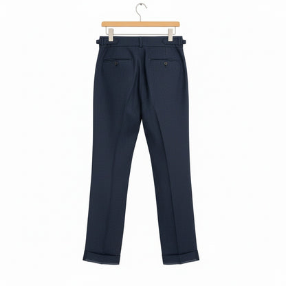 Mens Pleated Linen Trousers - Midnight Blue - Fabric Detail