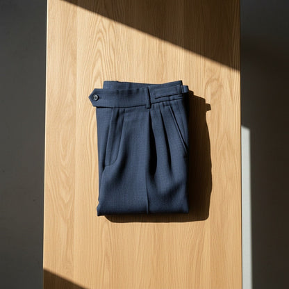 Mens Pleated Linen Trousers - Midnight Blue - Lifestyle Inspiration