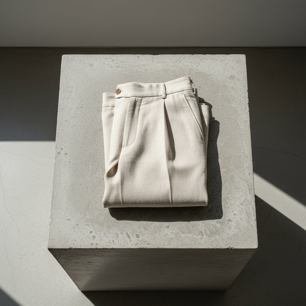 Mens Pleated Linen Trousers - Stone Beige - Lifestyle Inspiration