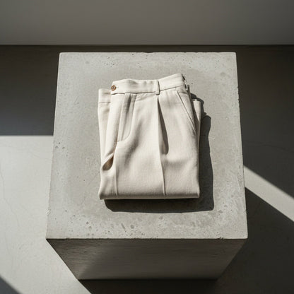 Mens Pleated Linen Trousers - Stone Beige - Lifestyle Inspiration