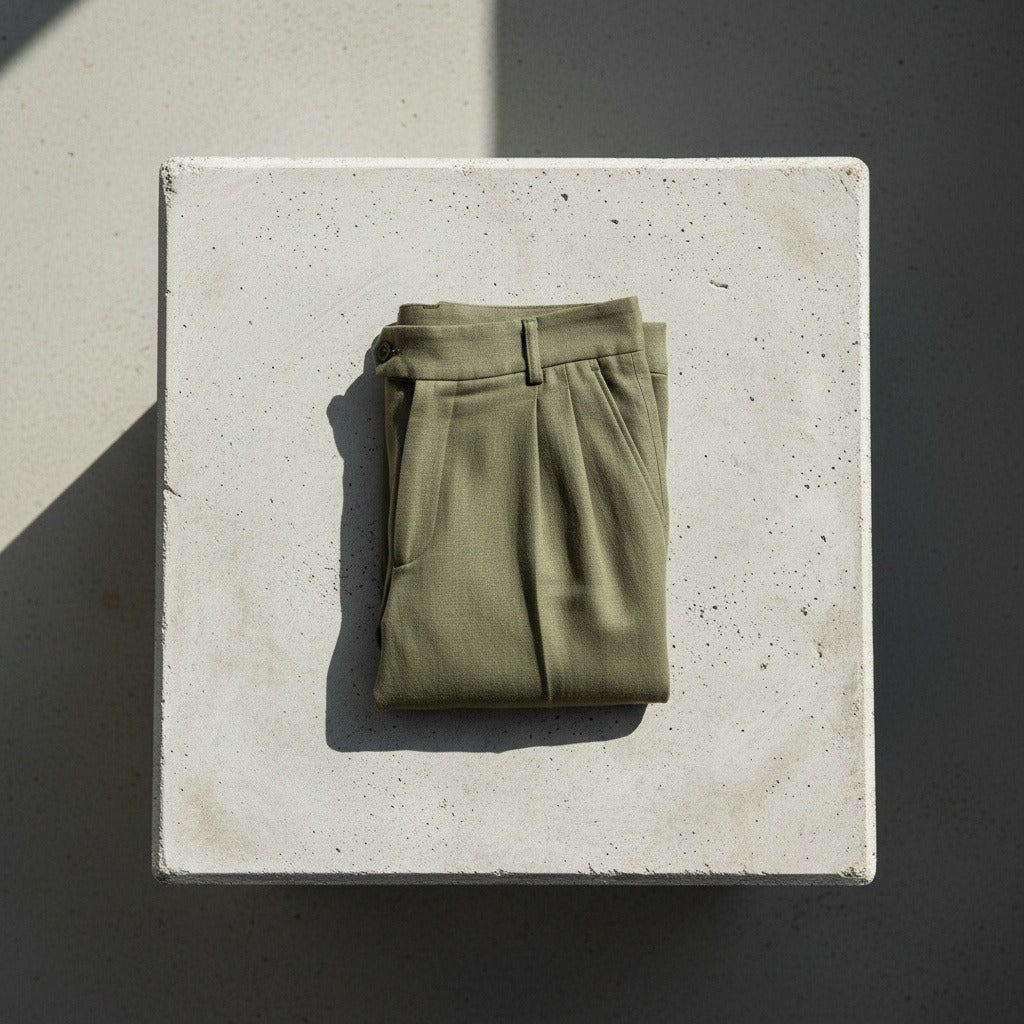 Mens Pleated Linen Trousers - Olive Green - Lifestyle Inspiration