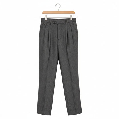 Mens Pleated Tweed Trousers - Charcoal Gray - Front View