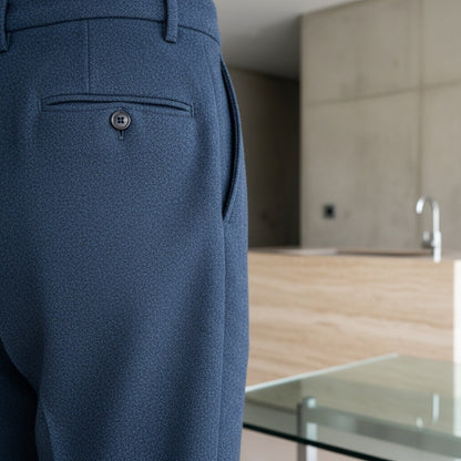 Mens Pleated Tweed Trousers - Midnight Blue - Back View