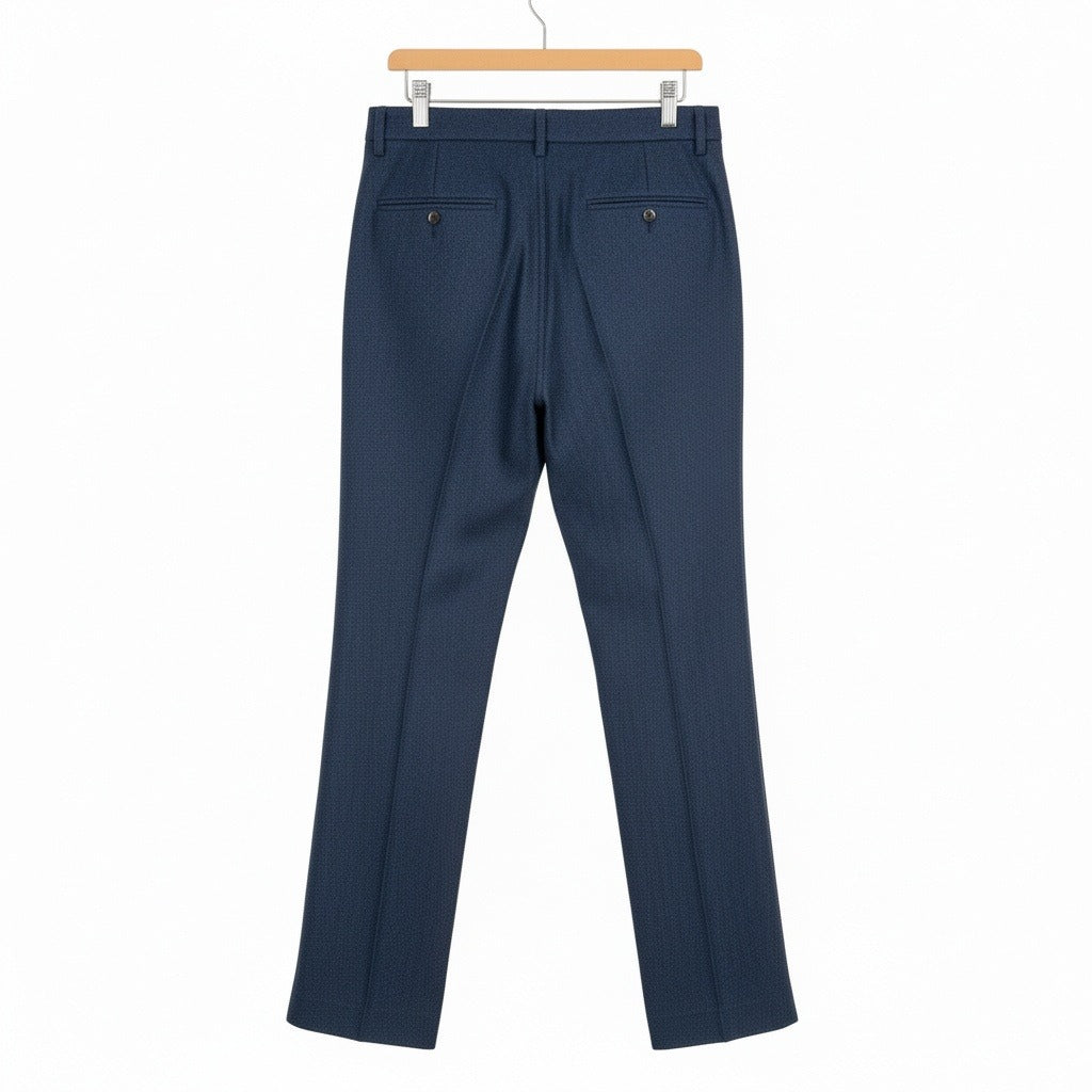 Mens Pleated Tweed Trousers - Midnight Blue - Fabric Detail