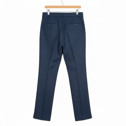 Mens Pleated Tweed Trousers - Midnight Blue - Fabric Detail