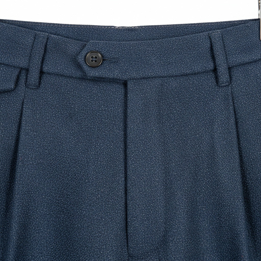 Mens Pleated Tweed Trousers - Midnight Blue - Texture Close Up