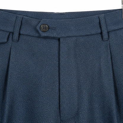 Mens Pleated Tweed Trousers - Midnight Blue - Texture Close Up