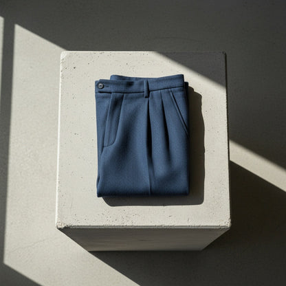 Mens Pleated Tweed Trousers - Midnight Blue - Lifestyle Inspiration