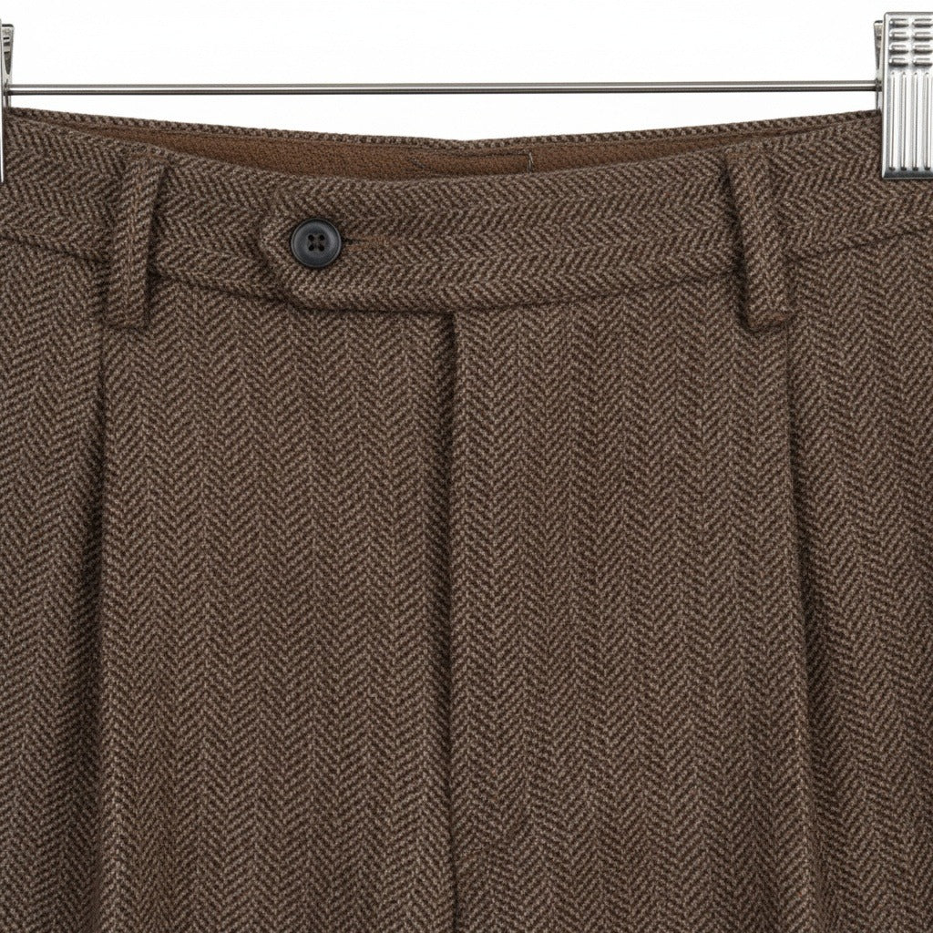 Mens Pleated Tweed Trousers - Hickory Brown - Texture Close Up