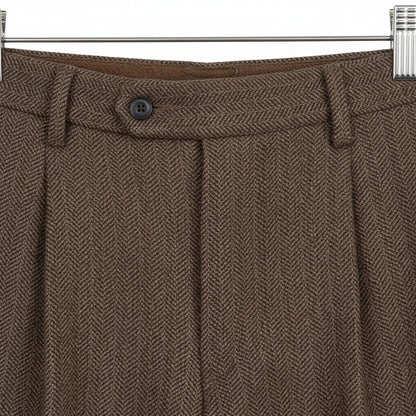 Mens Pleated Tweed Trousers - Hickory Brown - Texture Close Up