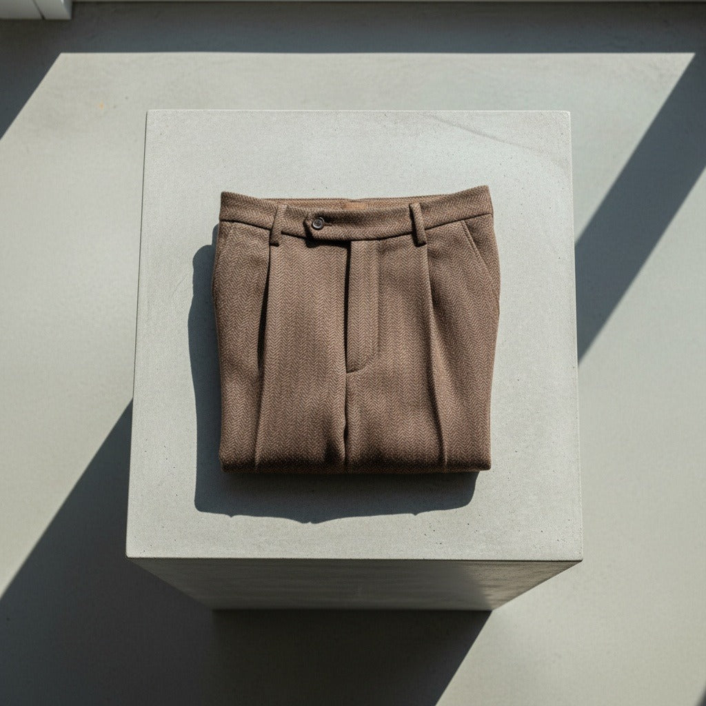 Mens Pleated Tweed Trousers - Hickory Brown - Lifestyle Inspiration