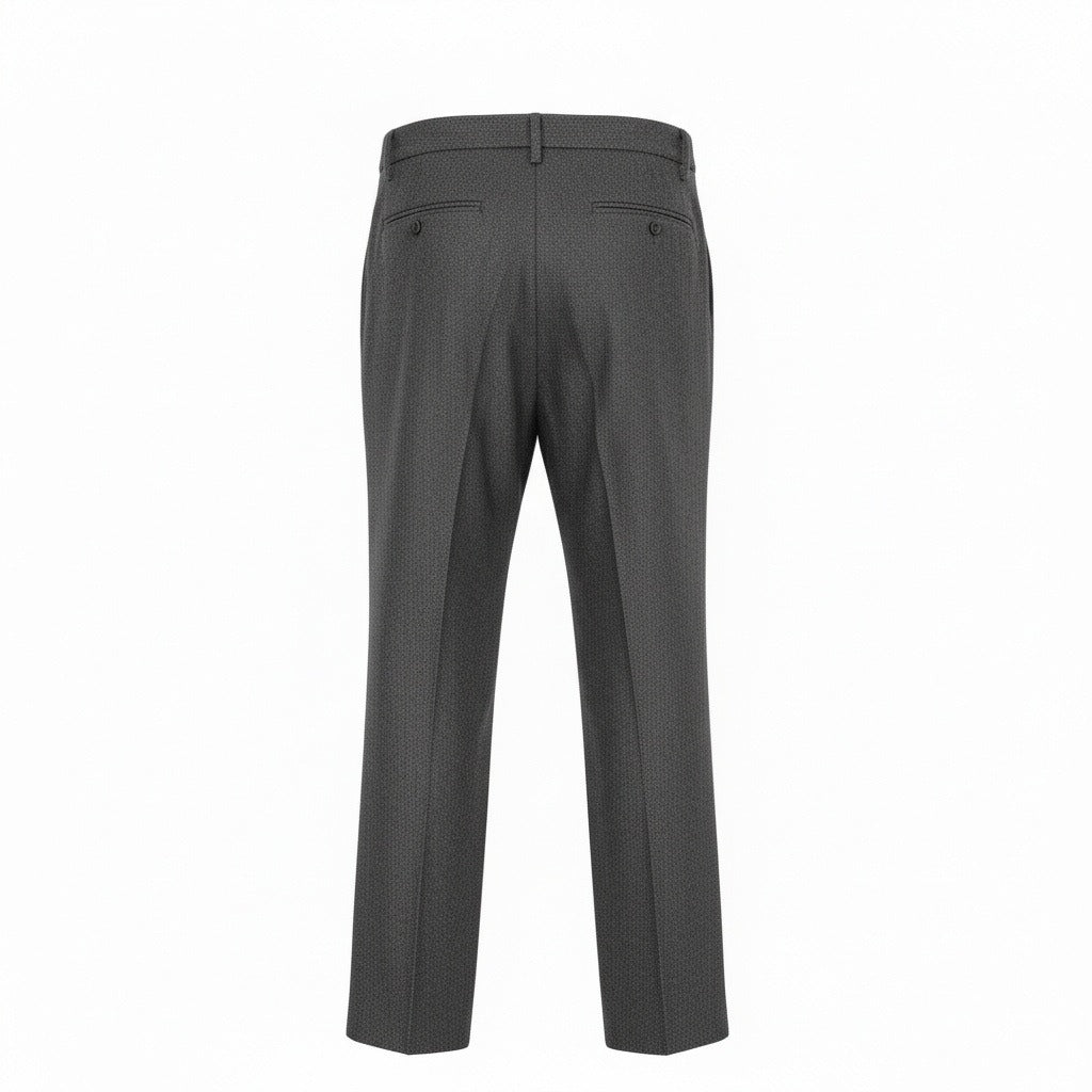 Mens Pleated Tweed Trousers - Charcoal Gray - Fabric Detail
