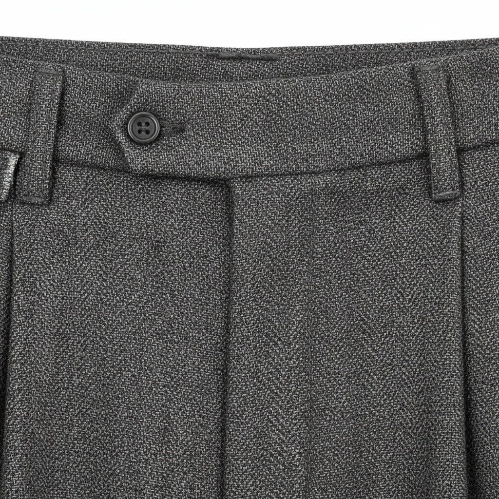 Mens Pleated Tweed Trousers - Charcoal Gray - Texture Close Up