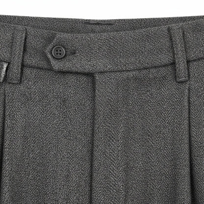 Mens Pleated Tweed Trousers - Charcoal Gray - Texture Close Up