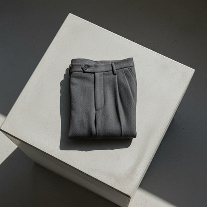 Mens Pleated Tweed Trousers - Charcoal Gray - Lifestyle Inspiration