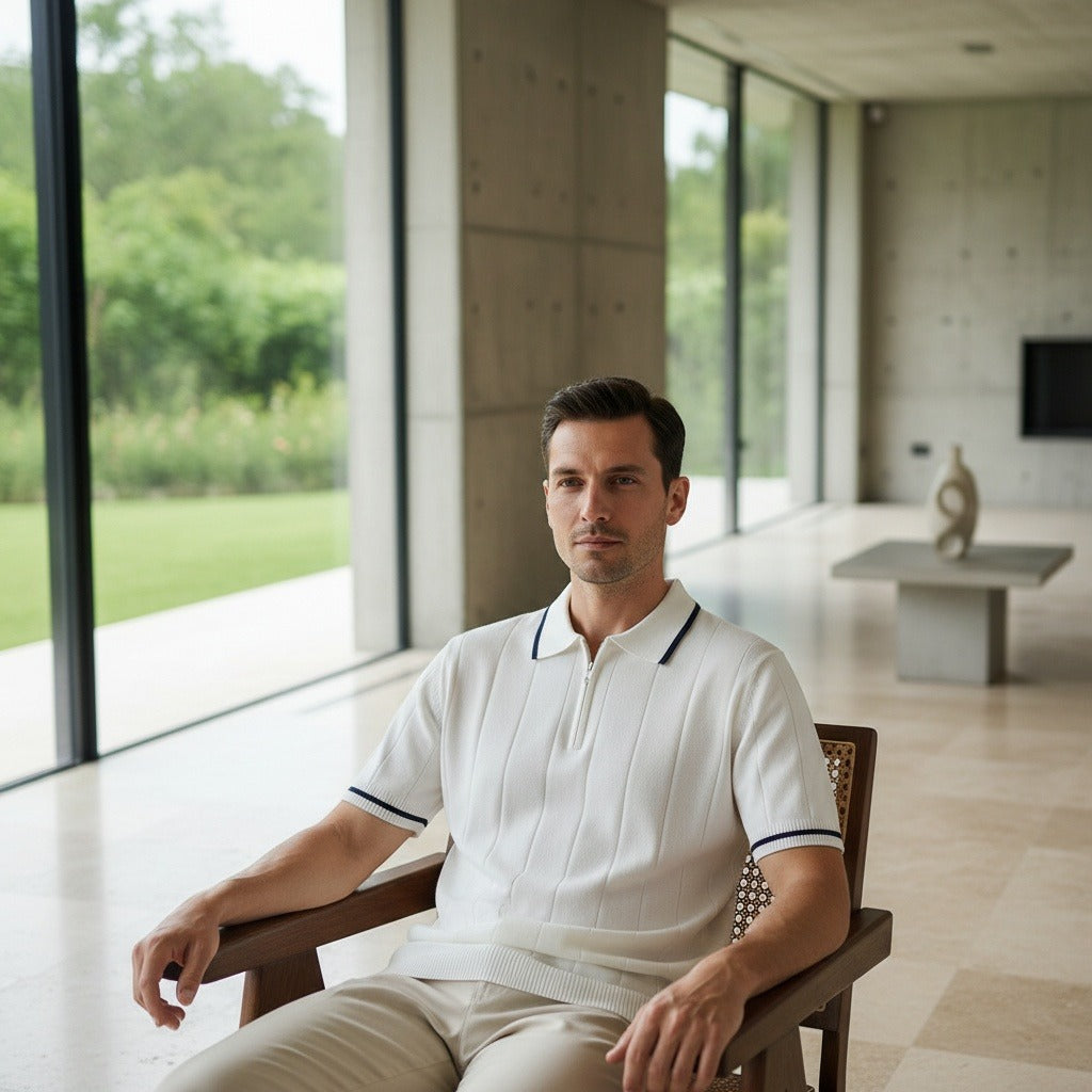 Men's Polo Short Sleeve - Crisp White - Side Profile