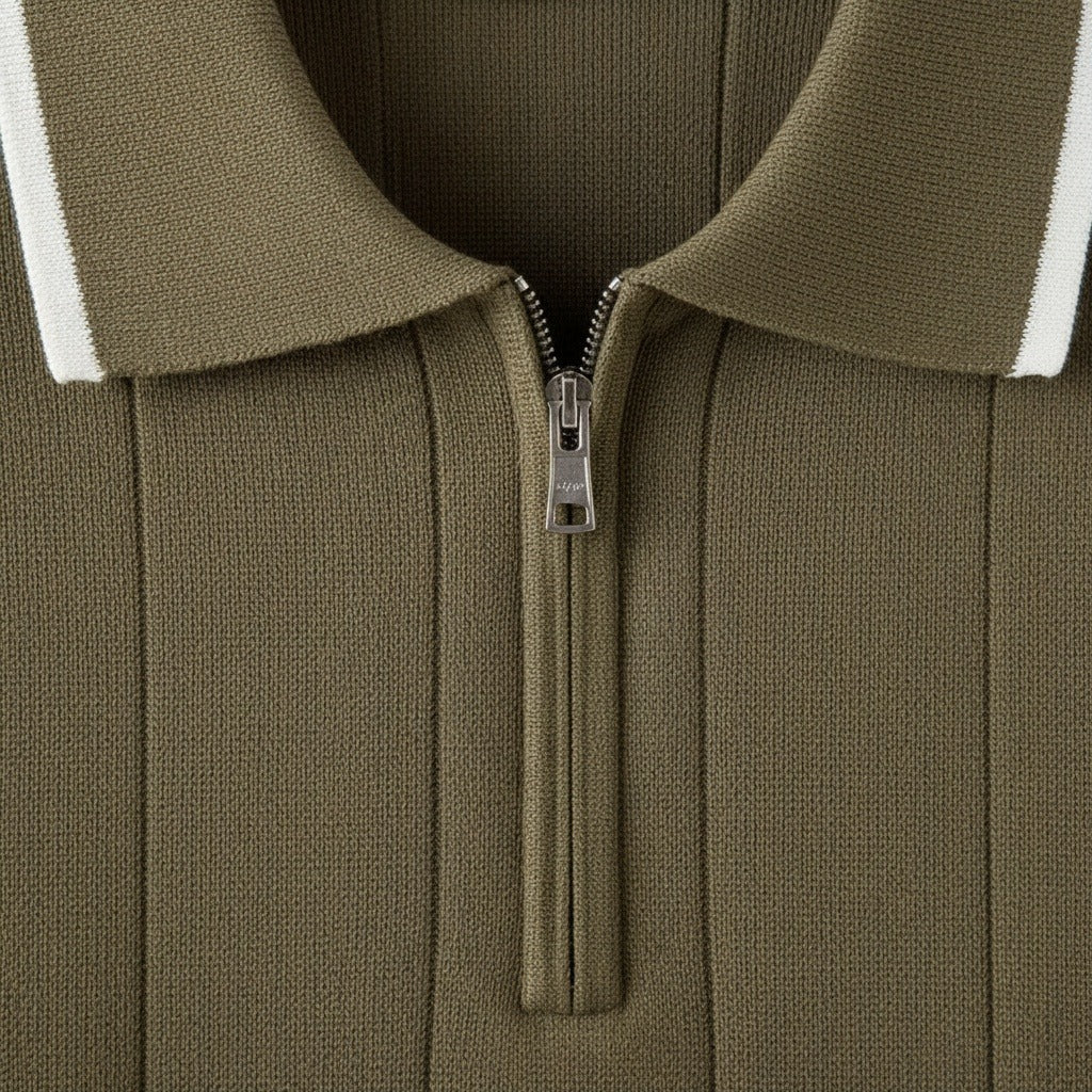 Men's Polo Short Sleeve - Olive Green - Texture Close Up