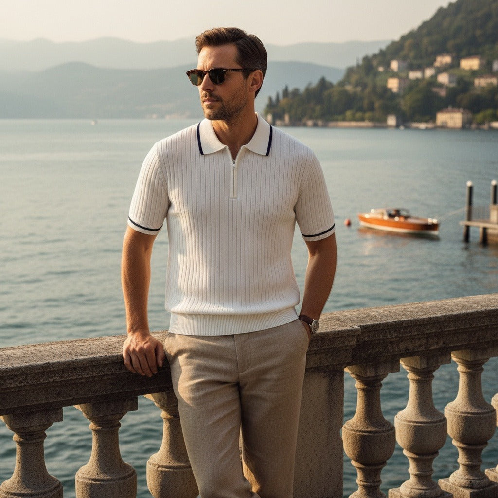 Men's Polo Short Sleeve - Crisp White - Angled Shot