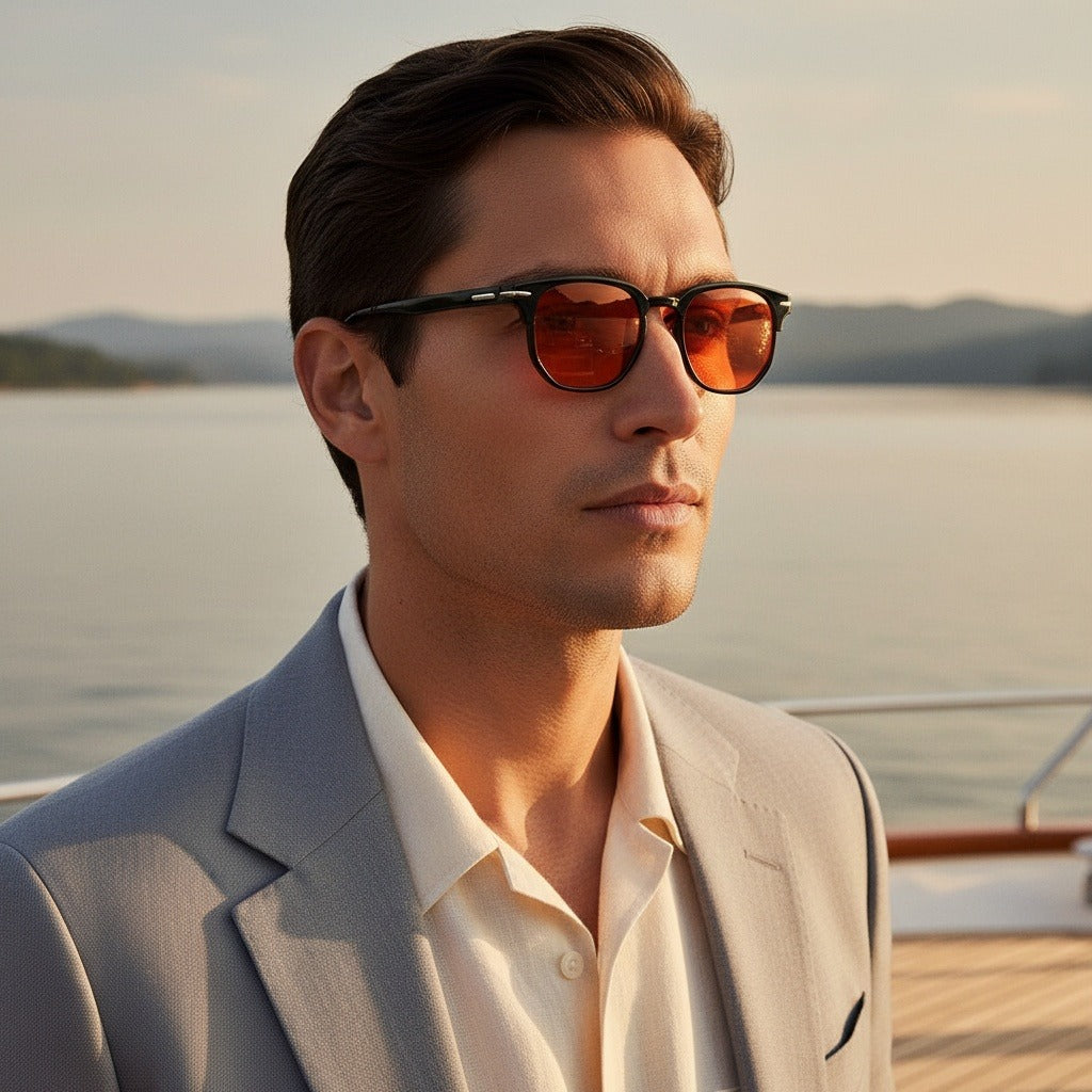 Men's Red Tinted Sunglasses - Red - Angled Shot
