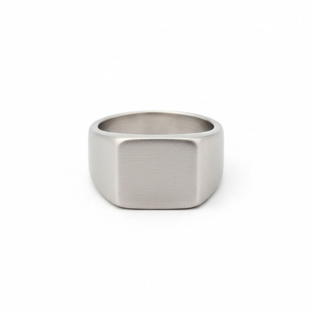 Mens Square Signet Ring - Silver - Front View