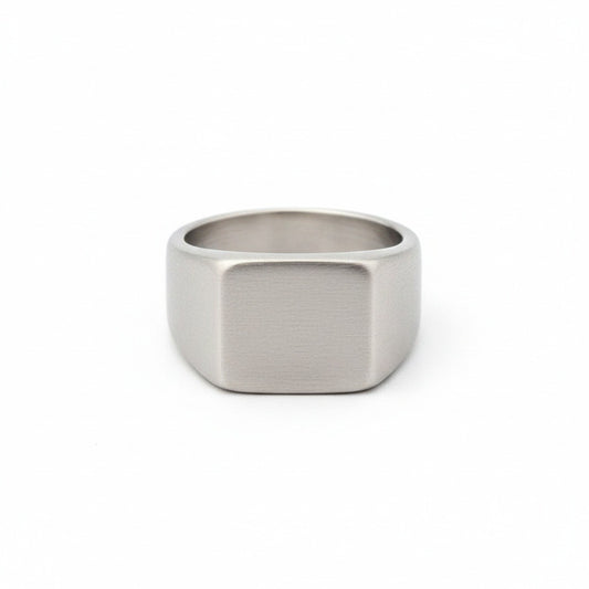 Mens Square Signet Ring - Silver - Front View