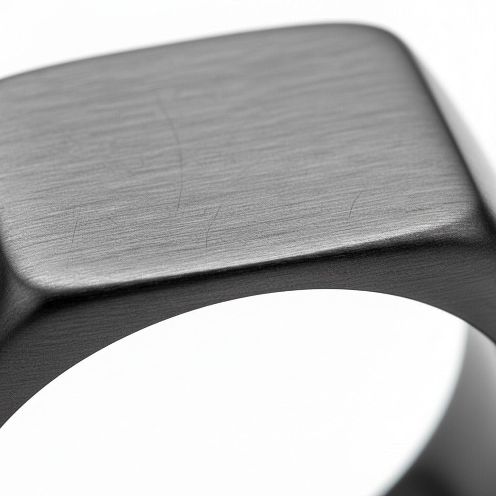 Mens Square Signet Ring - Gunmetal - Texture Close Up