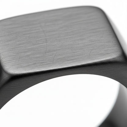 Mens Square Signet Ring - Gunmetal - Texture Close Up