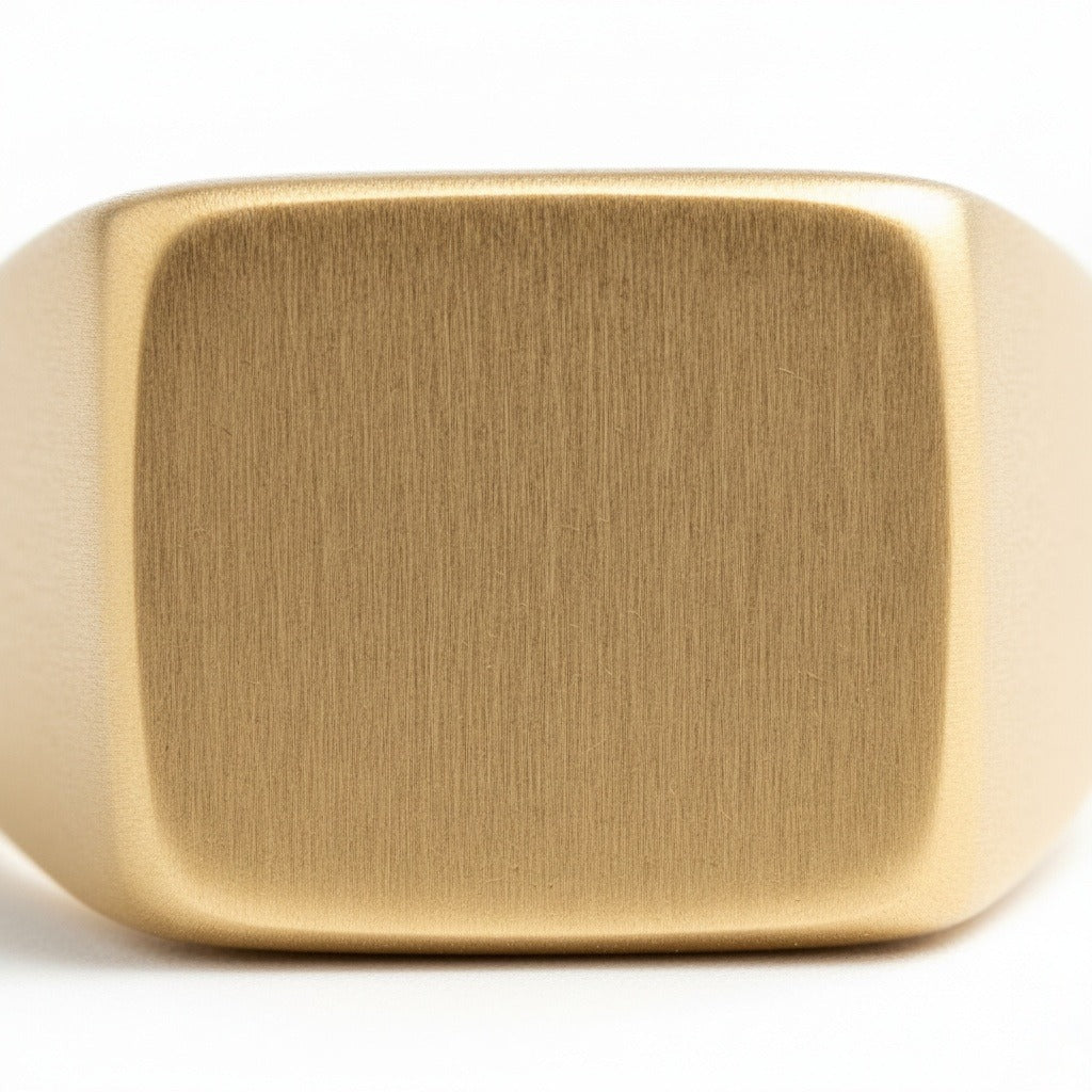 Mens Square Signet Ring - Matte Gold - Texture Close Up