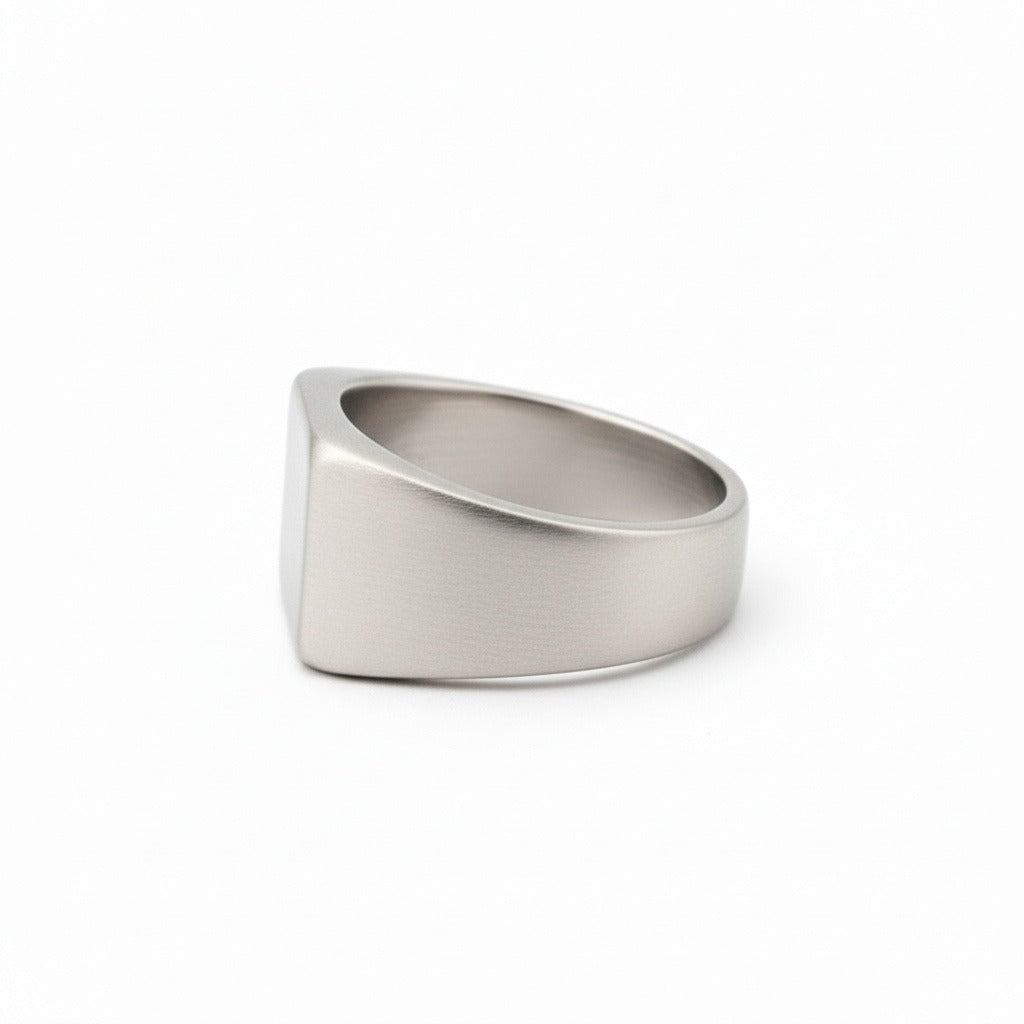 Mens Square Signet Ring - Silver - Fabric Detail