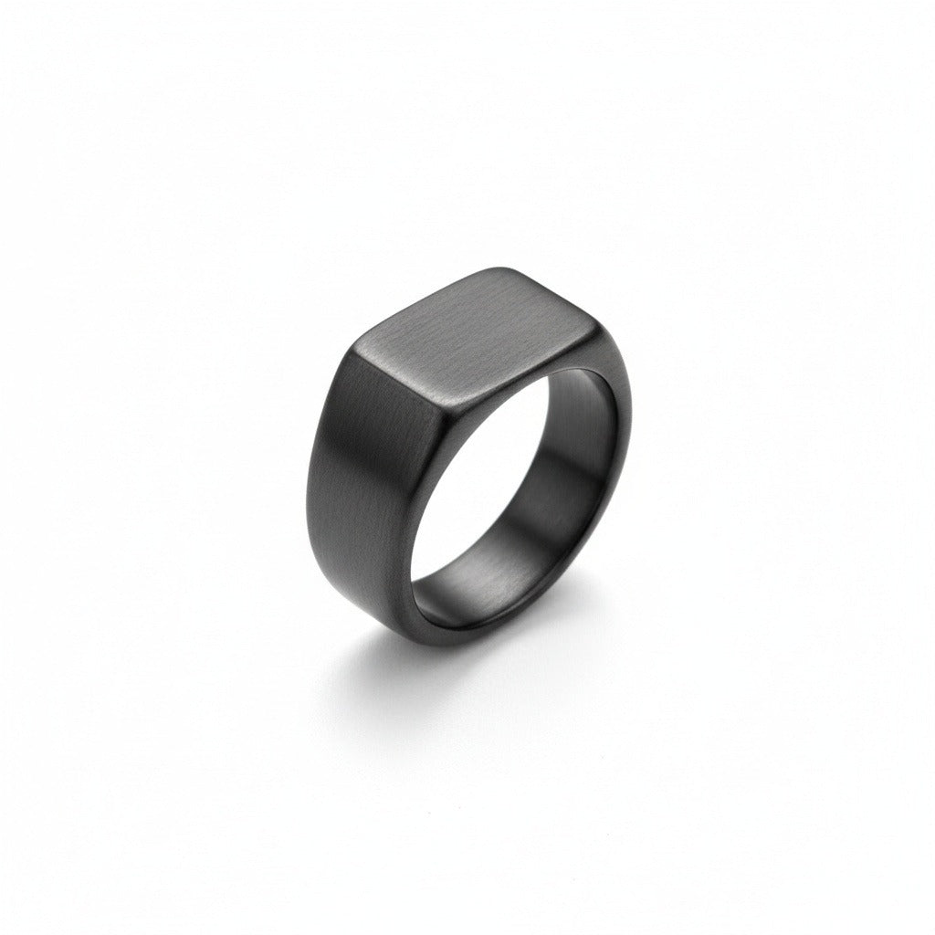 Mens Square Signet Ring - Gunmetal - Front View
