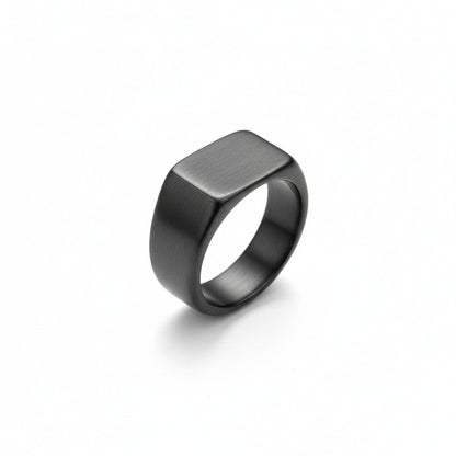Mens Square Signet Ring - Gunmetal - Front View