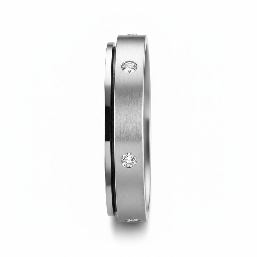 Mens Stainless Steel Rings - Silver - Fabric Detail