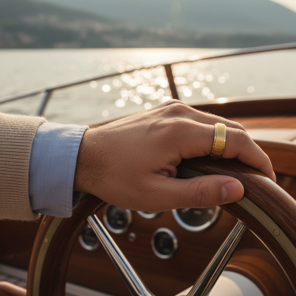 Mens Stainless Steel Rings - Gold - Angled Shot
