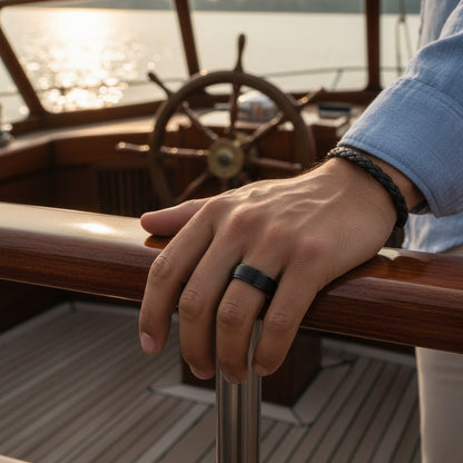 Mens Stainless Steel Rings - Onyx - Angled Shot