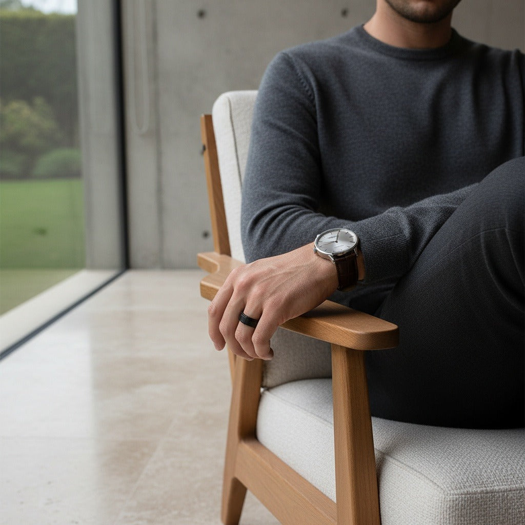 Mens Stainless Steel Rings - Onyx - Side Profile