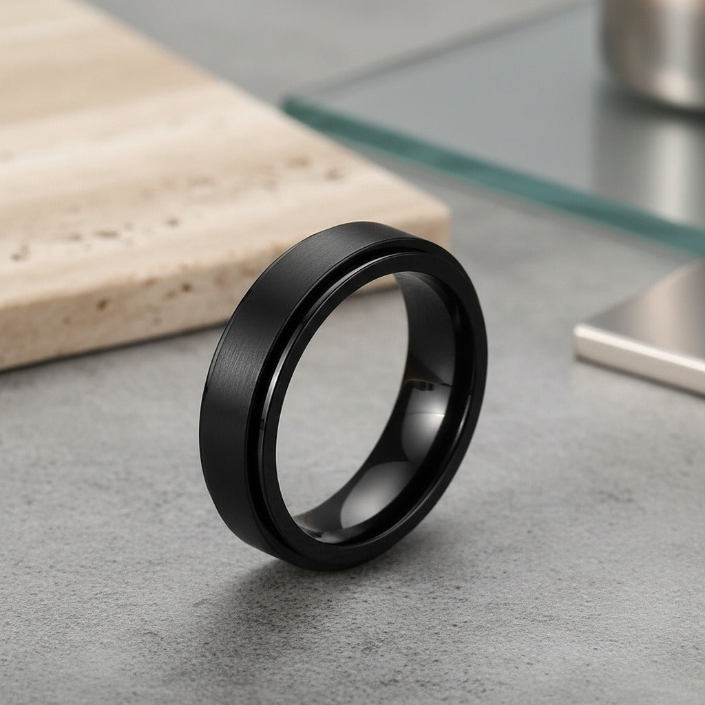Mens Stainless Steel Rings - Onyx - Back View