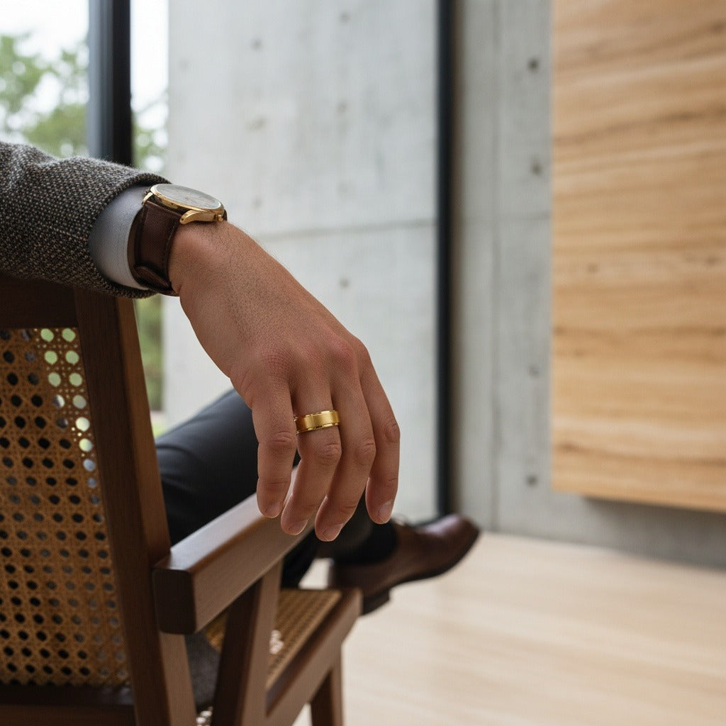 Mens Stainless Steel Rings - Gold - Side Profile