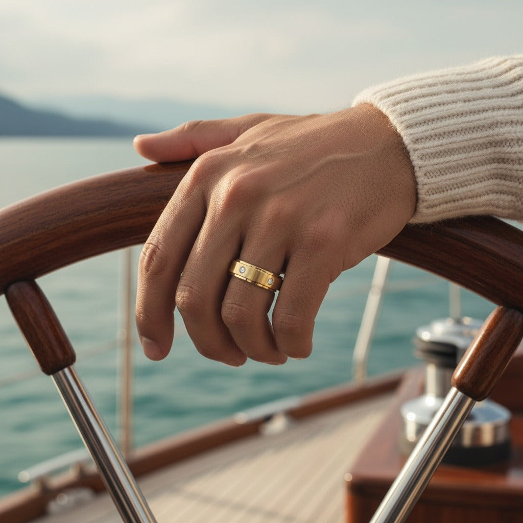 Mens Stainless Steel Rings - Brass - Angled Shot