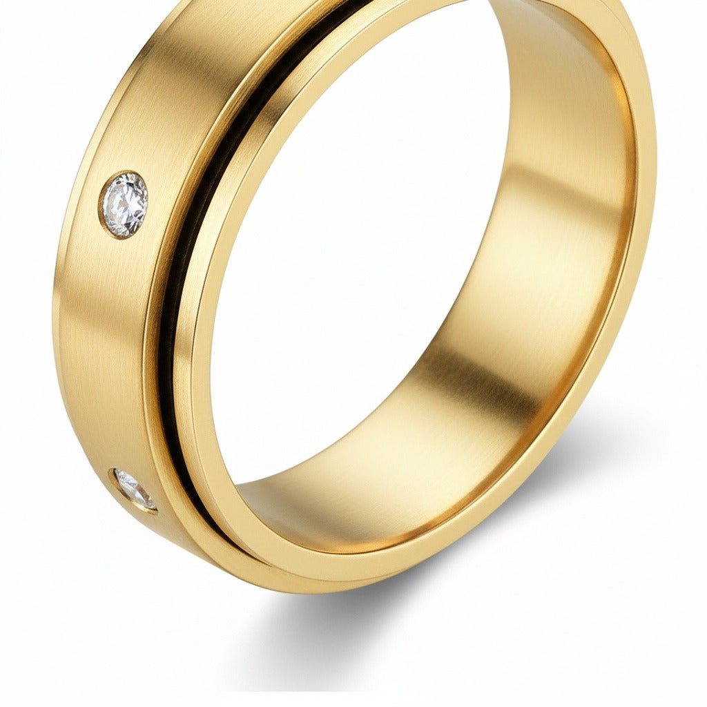 Mens Stainless Steel Rings - Brass - Fabric Detail