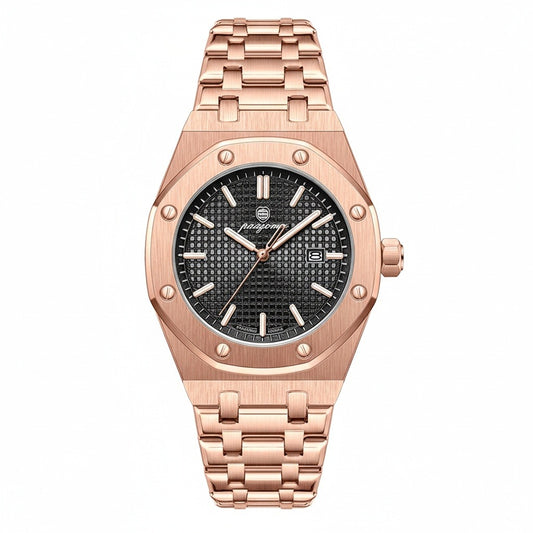 Mens Stainless Steel Watch - Rose Gold - Front View