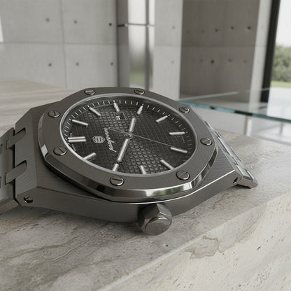 Mens Stainless Steel Watch - Gunmetal Gray - Back View